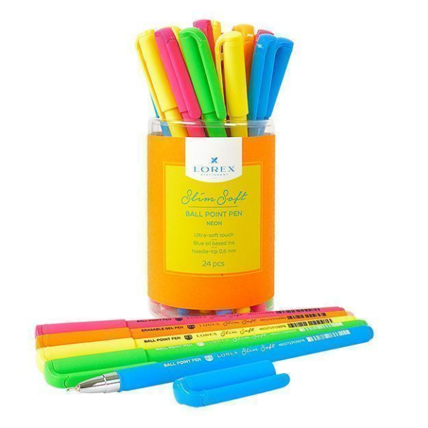 Ручка маслян. LOREX NEON Slim Soft синий 0,5 мм ассорти кругл. корп. ultra-soft touch грип игольчатый наконечник